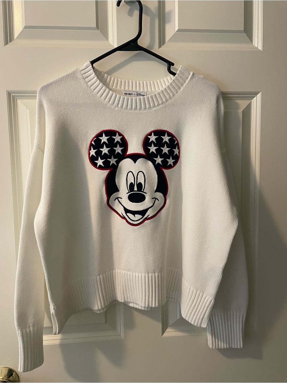 Old Navy White Crewneck Sweater with Mickey Graphic and Navy Stars